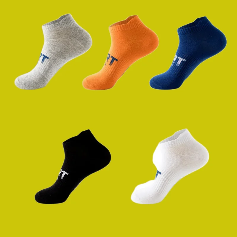 5 Pairs Athletic Socks High Quality Letters Print Breathable Sweat-Wicking Comfortable Low Cut Ankle Men Fashion Socks For Gift