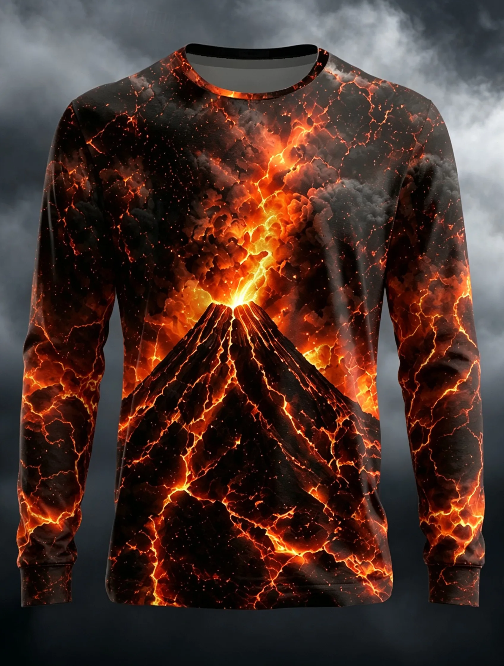 Men's Long Sleeve T-Shirt Volcano Lava Dragon 3D Print Crew Neck Fiery Dark Style Casual Tops