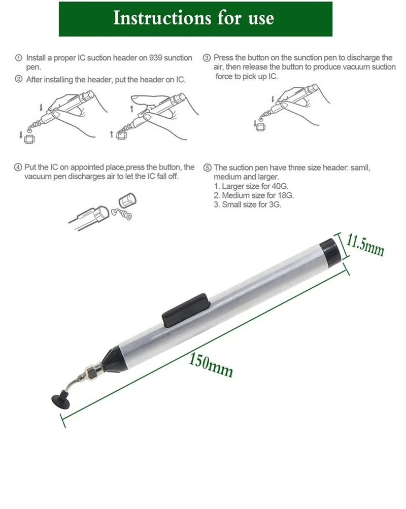 IC SMD Vakuum-Saugstift mit 3 Saugkrümmern Entferner Sucker Pump Chip \Pick Up Handwerkzeug Telefon PC Reparaturwerkzeuge – Detail 6