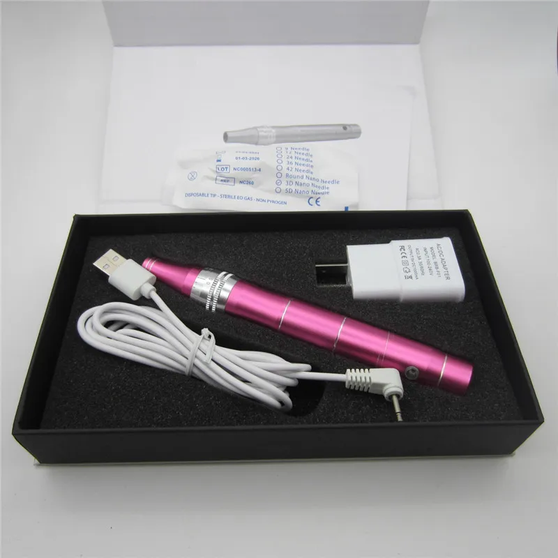 Rechargeable Wireless Auto Electric Derma Stamp Pen With Screw Port 12pins Micro Needle Cartridges