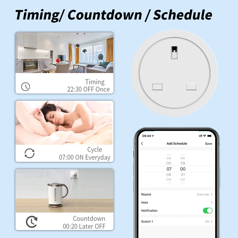 WiFi 16A Smart Socket For Tuya UK Plug with Energy Monitoring, Works with Smart Life App Alexa, Google Home Voice Control image 4
