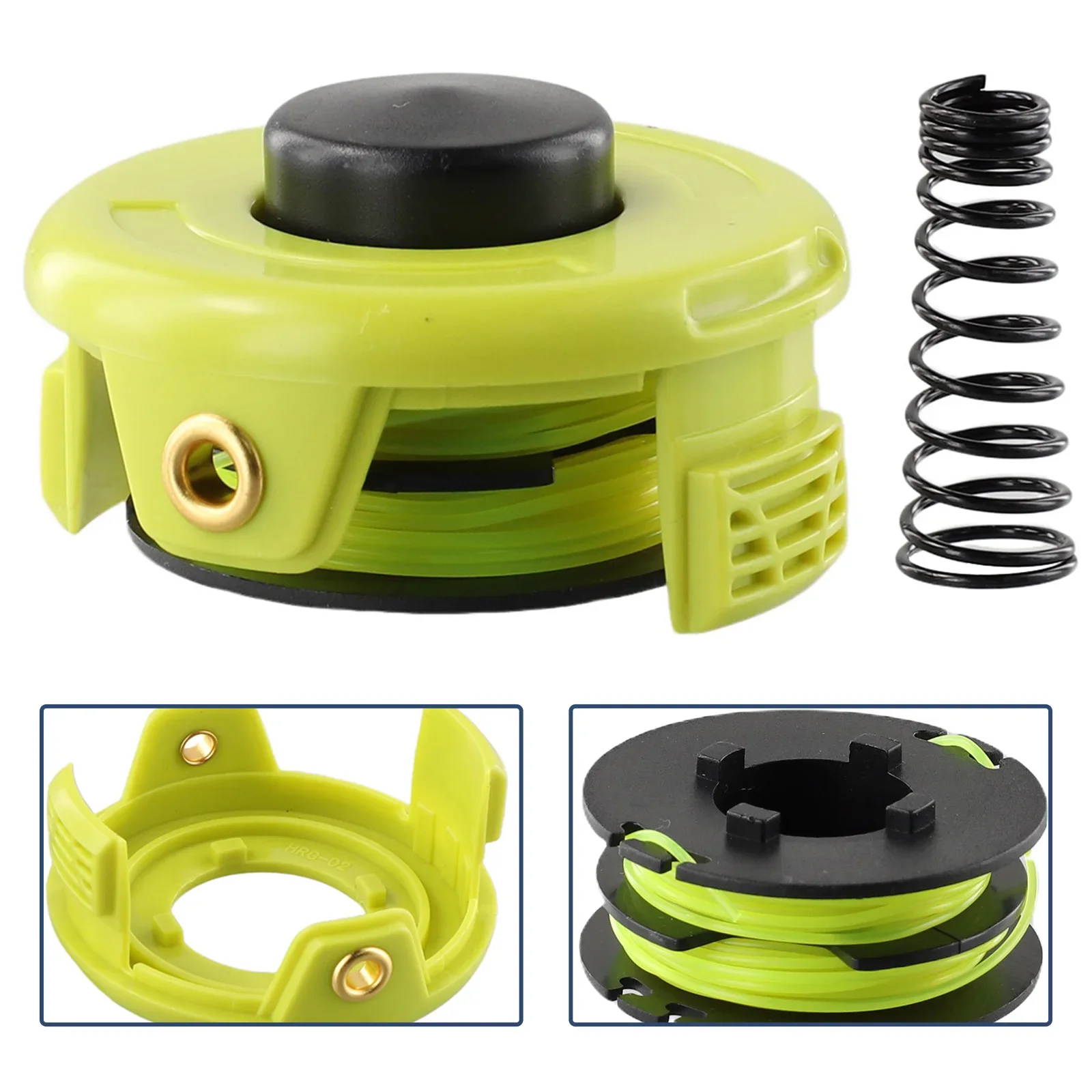 High Quality Complete Spool Trimmer 1.2mm Black+Yellow Cover Plastic+Metal + Nylon RLT3525S Spring Replacement