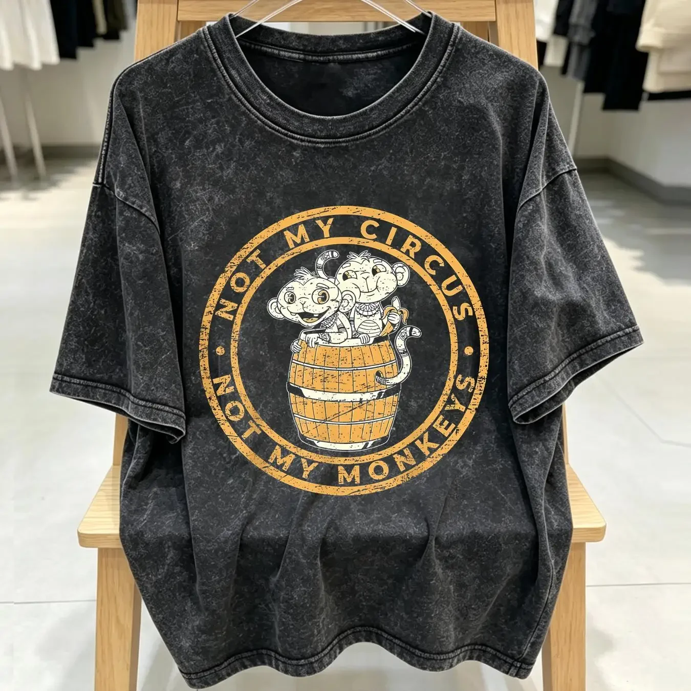 washed T Shirt Vintage Not My Circus Monkeys Funny Sarcastic Saying vintage Washed Stretched homme Stylish designer clothes