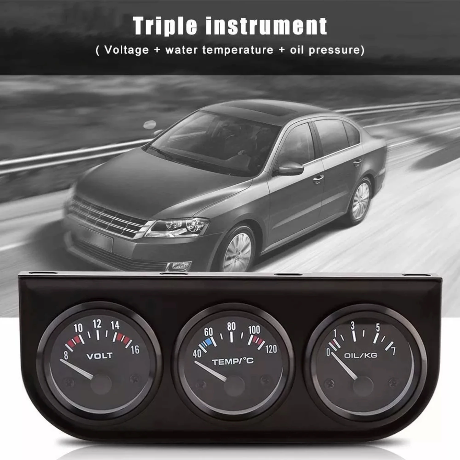 3 In 1 Water Temp Gauge + Volt Meter + Oil Pressure Gauge Kit with Temp Sensor and Pressure Sensor 52mm Car Modification Gauge