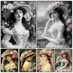 Diamond Painting Beautiful Vintage Woman New Beads Embroidery Mosaic 5D Full Diamond Cross Stitch Kits Victorian Lady Wall Art