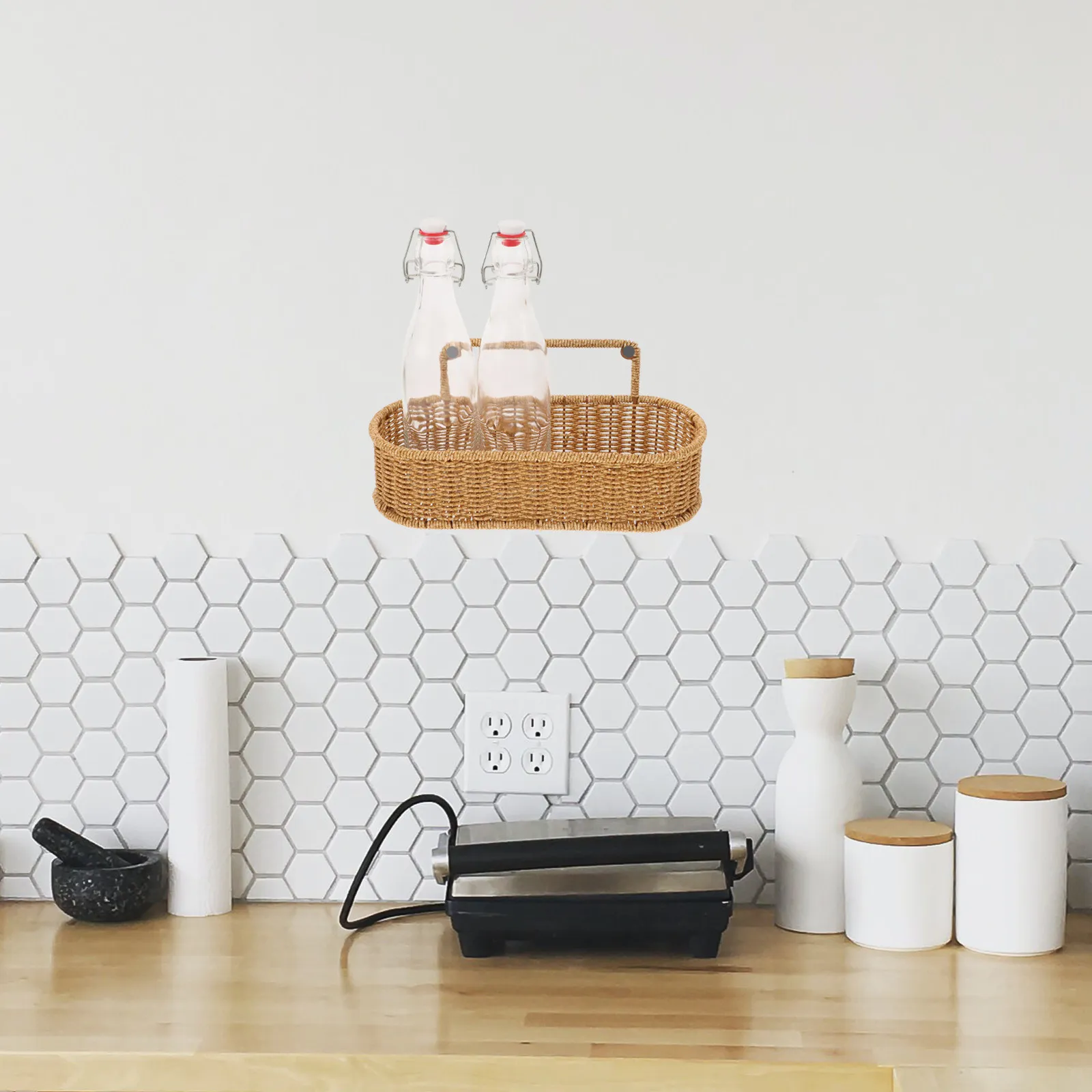 

Плетеная настенная корзина-органайзер для хранения, подвесная, для кухни, ванной, гостиной, в деревенском стиле, декоративная, для цветов