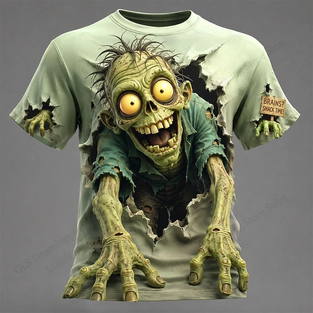 Funny Halloween Skull Body Bone 3d Print Graphic T-shirt Men Women Fashion O-Neck Oversized Short Sleeve Tops Tees Mens Clothing