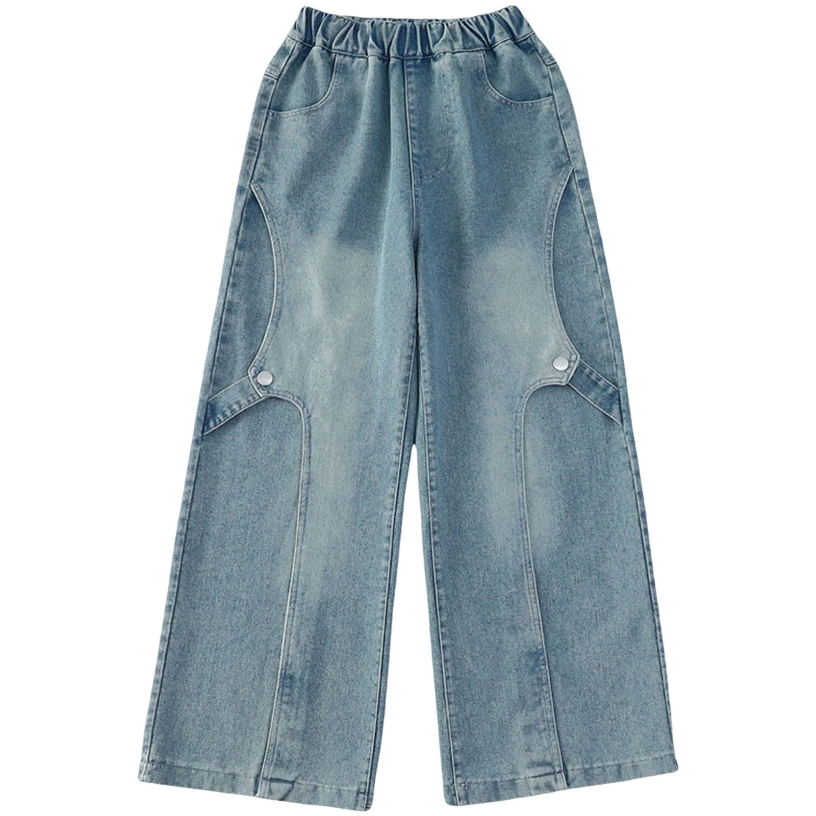

Athletic Wear Jeans For Girls New Front Two Button Denim Wide Leg Pants Girl Casual Straight Style Oversized Trousers Vintage