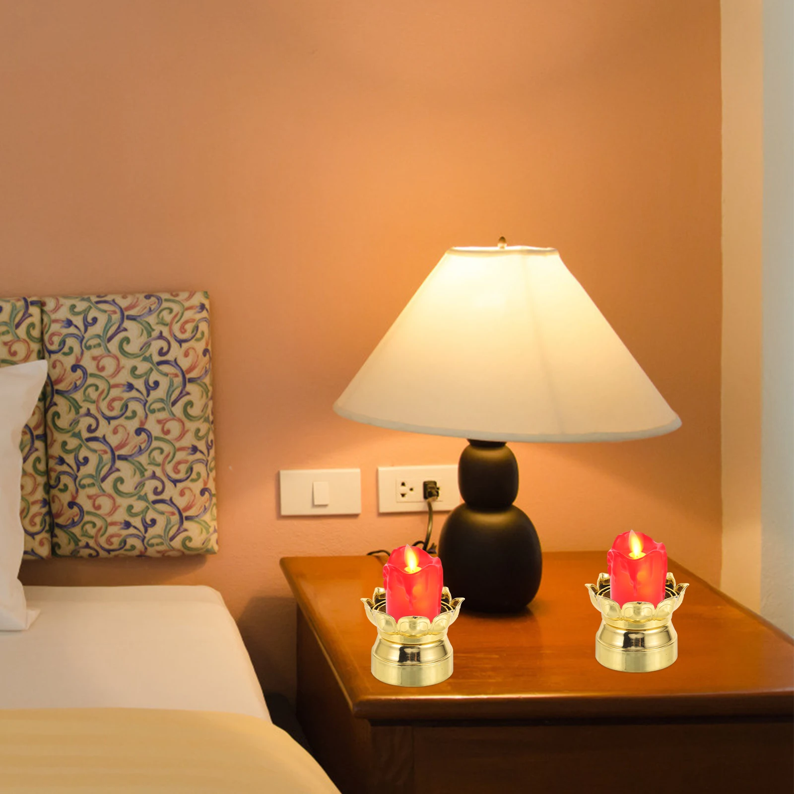 

4pcs Golden Lotus Holder Vintage Plastic Candlestick For Home Decor Temple Buddhist Ceremony Desktop Decoration