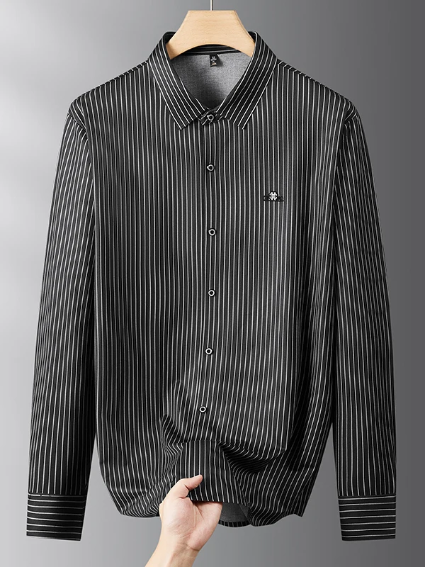 

Мужская рубашка больших размеров с длинным рукавом, в полоску, класса люкс, в городском стиле, свободного кроя, осень-зима, новинка