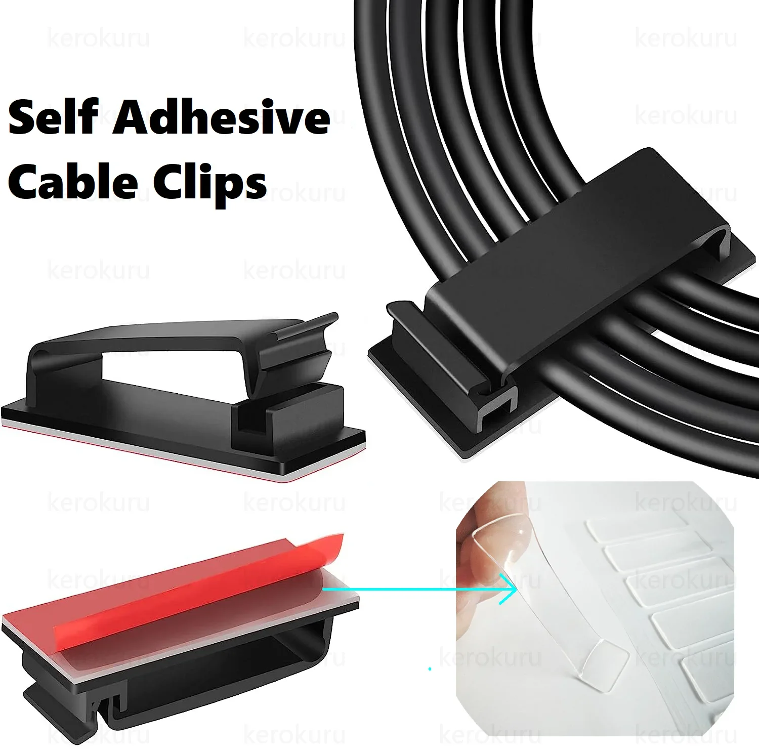 

Self Adhesive Cable Organizer Cable Management Clips Wire Clips Cord Holder for TV PC Ethernet Cable under Desk Home Office