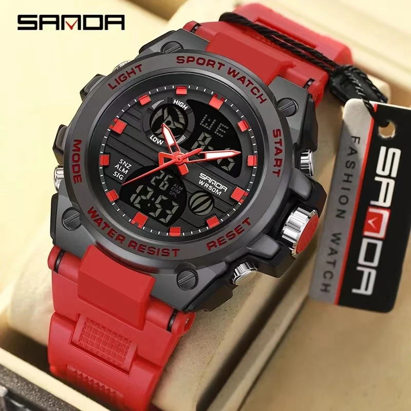 

Sanda 9011 New Arrival Hot Sell Alarm Clock Digital Analog Display Men's Fashion Trend Waterproof Shockproof Wrist Watch