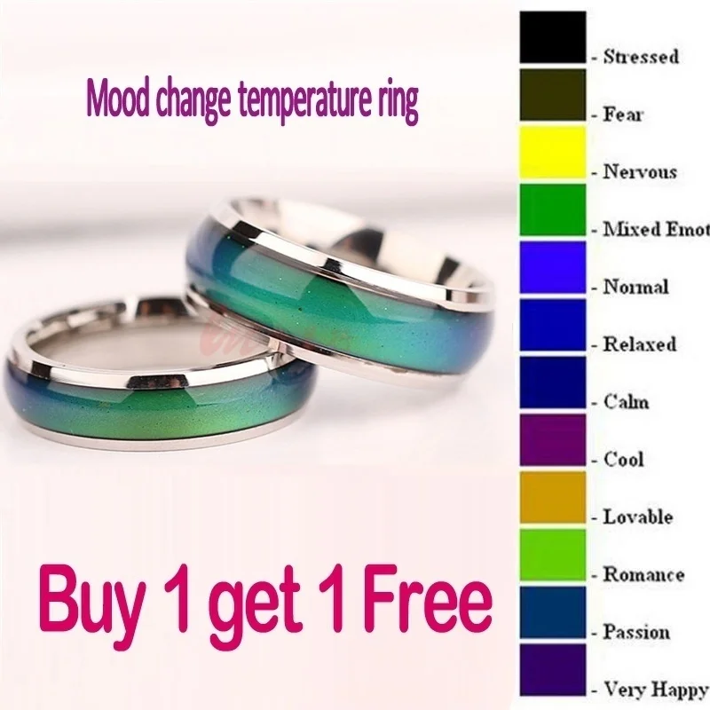 2Pcs Adjustable Heart Mood Ring Set Color Changing Temperature Emotion Rings Creative Couple Jewelry Gift For Women Men