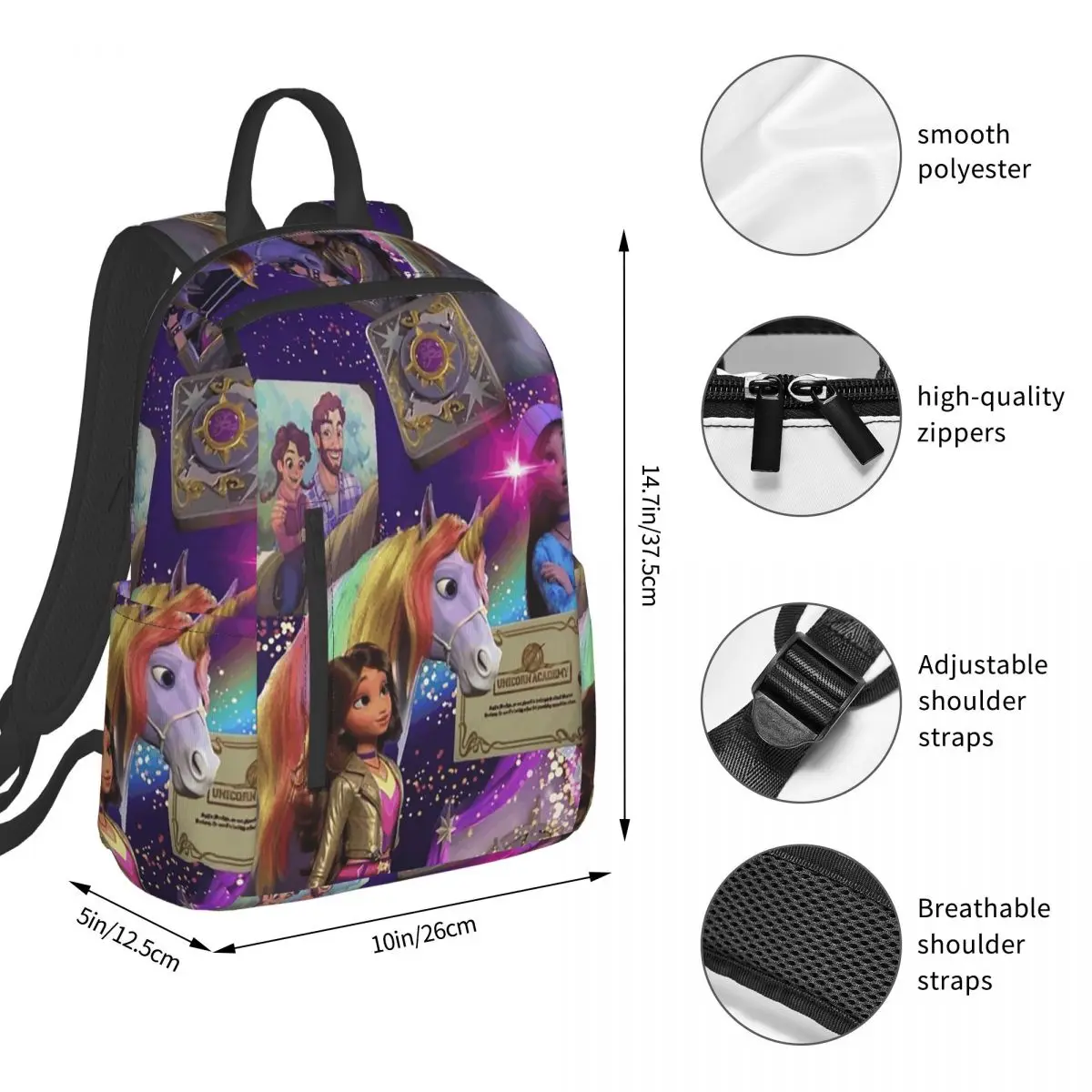 Unicorn Academy Animation Girls Backpack Student BookBag Kids School Bag Laptop Shoulder Bags Men Women