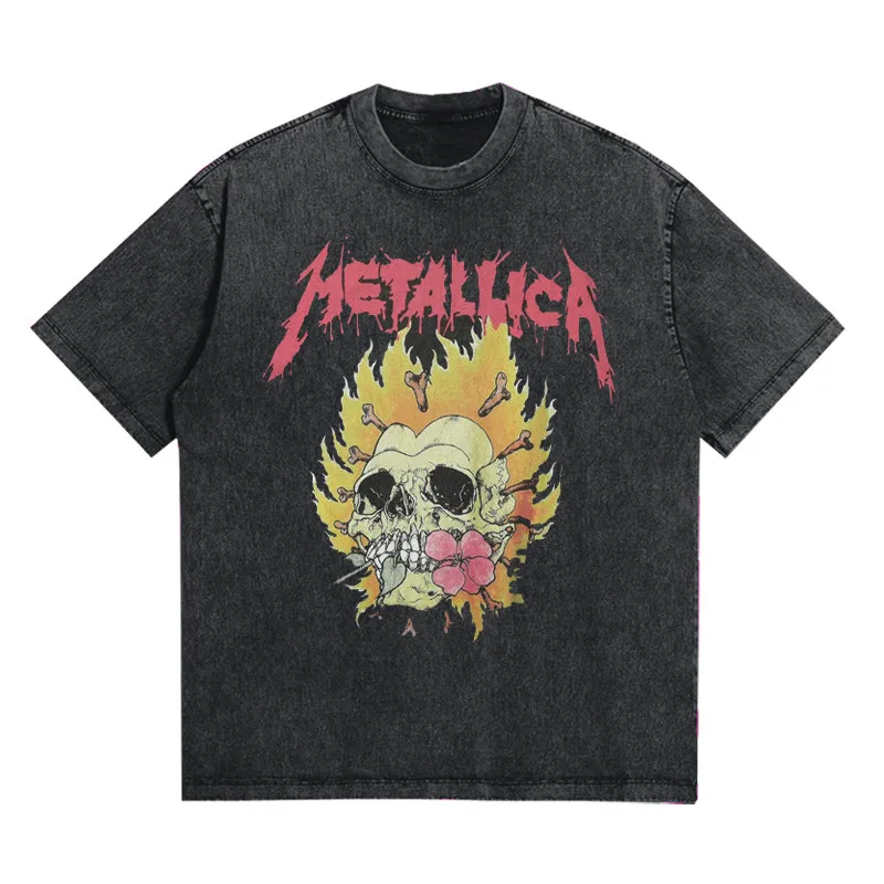 

Metal band rock oversized washed wax printed vintage vintage personalized printed men's and women's T-shirts
