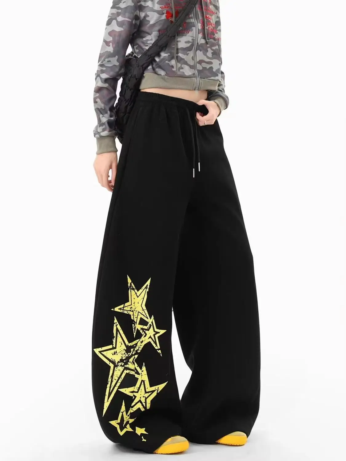 

Хип-хоп звездный принт Y2K Американский Харадзюку Черные готические спортивные штаны Женские джазовые беговые свободные широкие повседневные брюки большого размера