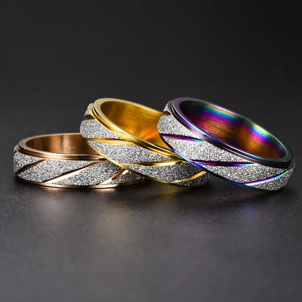 Hot  Multicolor Stainless Steel Decompression rotatable Ring For Women Men Jewelry Anti Stress Accessory Wholesale Size 6-11