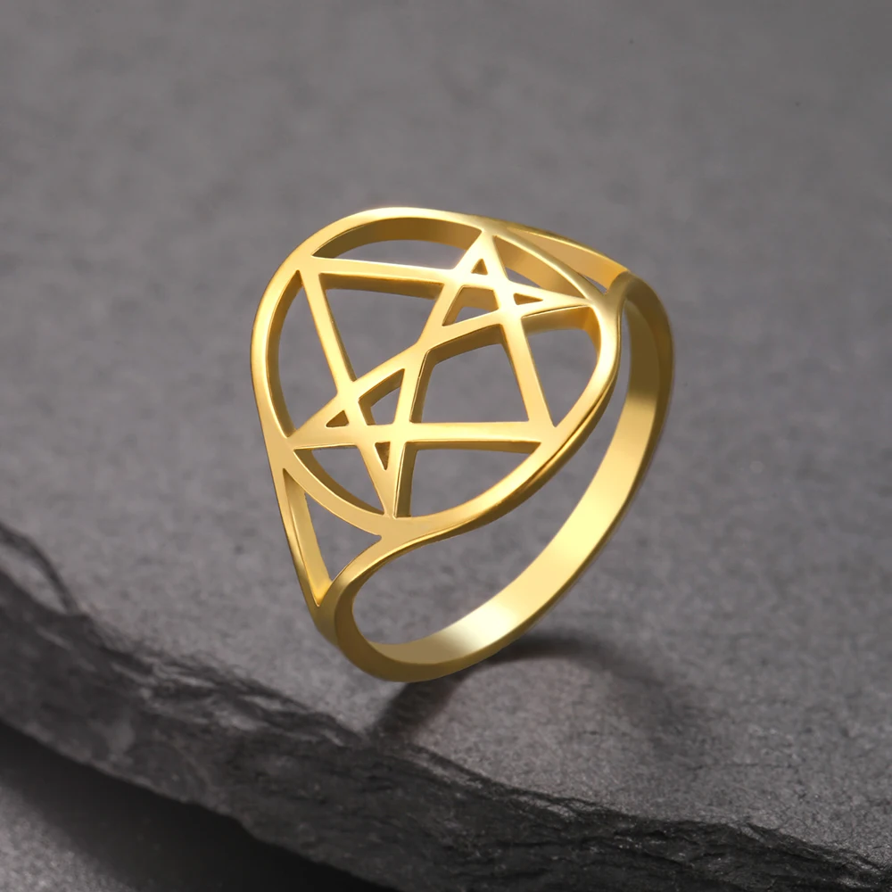 Unicursal Hexagram Stainless Steel Ring for Men Women