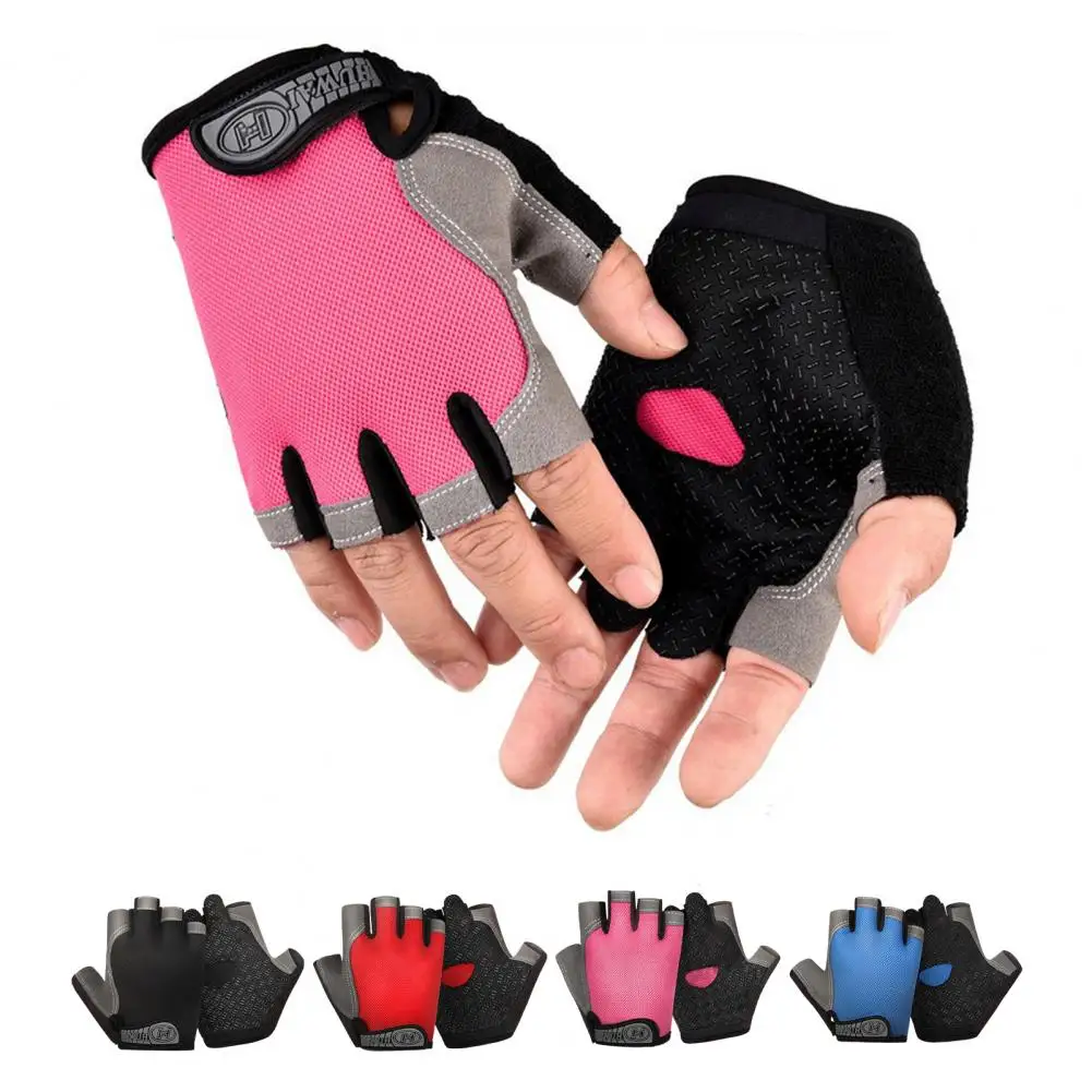 1 Pair Cycling Bike Gloves Fastener Tape Half Finger Bicycle Gloves Fingerless Gym Training Gloves Anti-slip Sports Glove