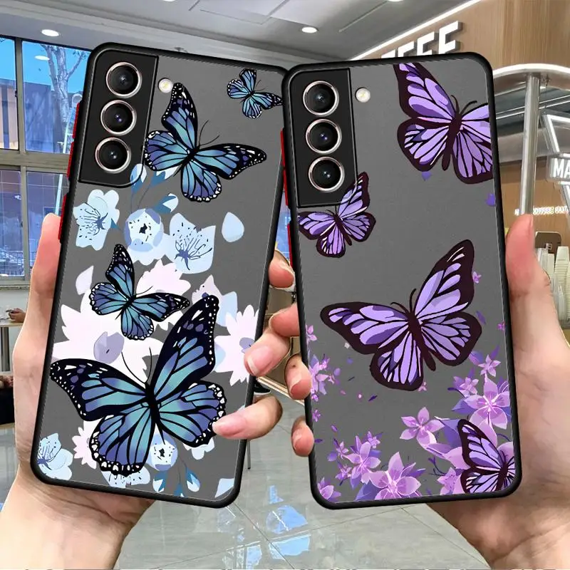 Phone Case for Samsung Galaxy S24 Ultra S23 Ultra S20 S21 FE S22 Ultra 5G S10 Plus S9 Plus Soft Matte Cover INS Retro Butterfly