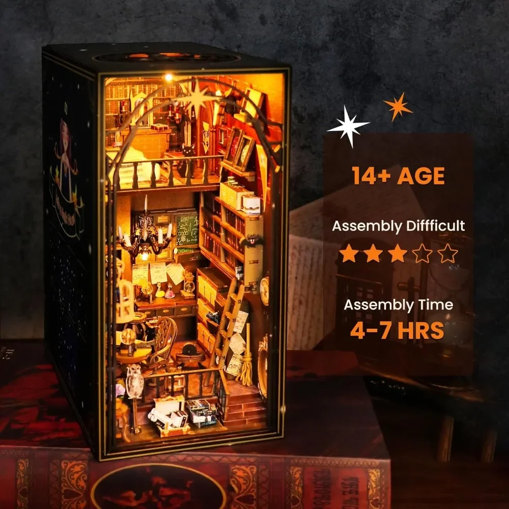 

Adult DIY Dollhouse Book Nook Kit: 3D Wooden Puzzle with LED Lights for Crafting Miniature Homes