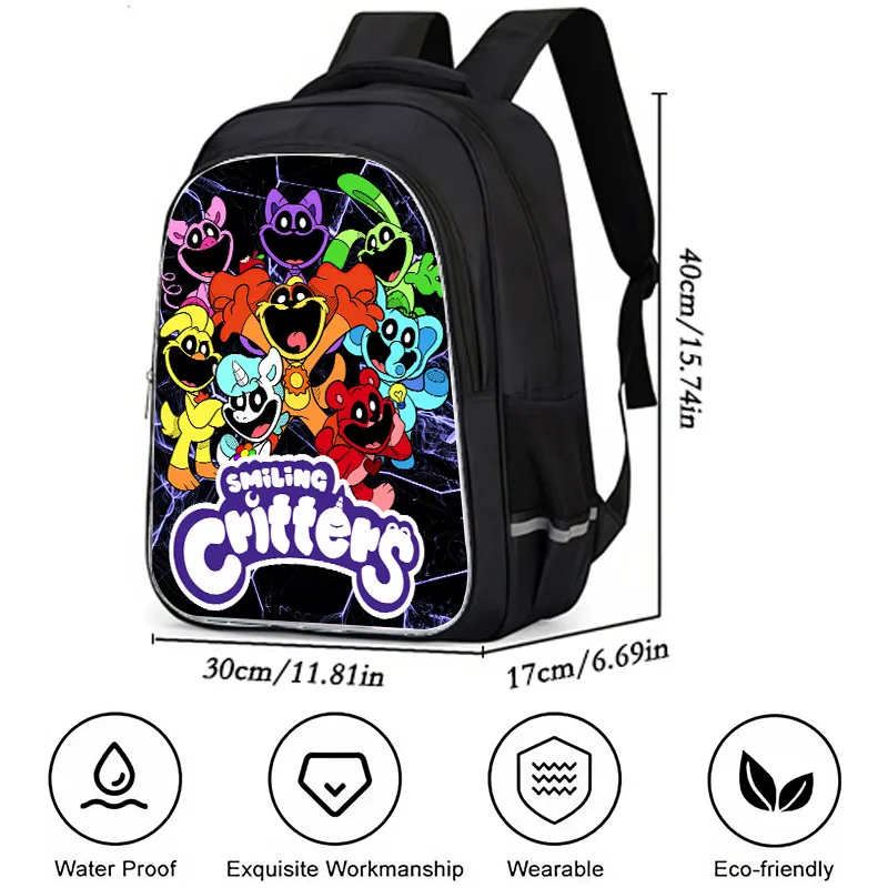 Mochila dos desenhos animados com zíper duplo para menino e menina, mochila escolar, design dos desenhos animados, para crianças