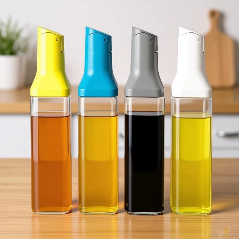 500ML Glass Oil Bottle Opening And Closing Olive Oil Condiment Container Household Kitchen Square Leak-Proof Dispenser Bottle