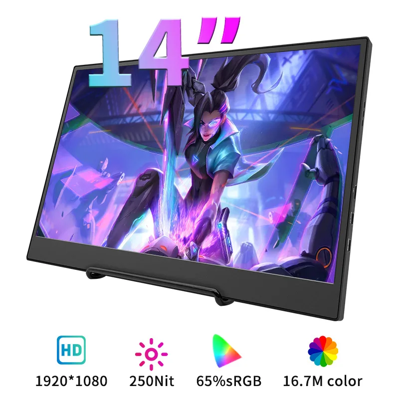 14inch Portable monitor IPS Panel Screen USB Type C HDMI-Compatible Gaming Extended Display With Stand For Laptop/Switch