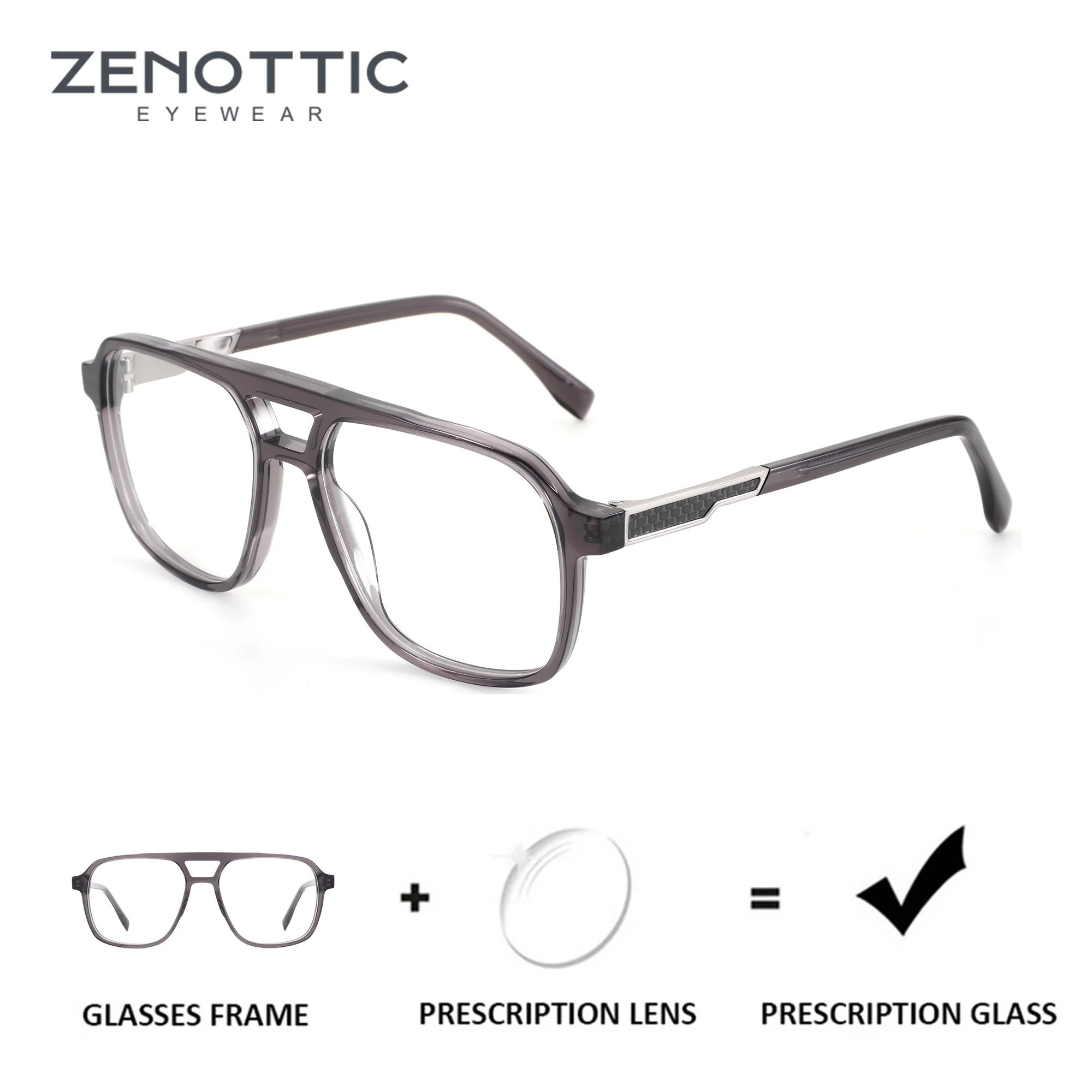 

ZENOTTIC (L Size) Acetate Pilot Prescription Glasses For Men Progressive Optical Lenses With Recipe Blue Light Myopia Eyewear