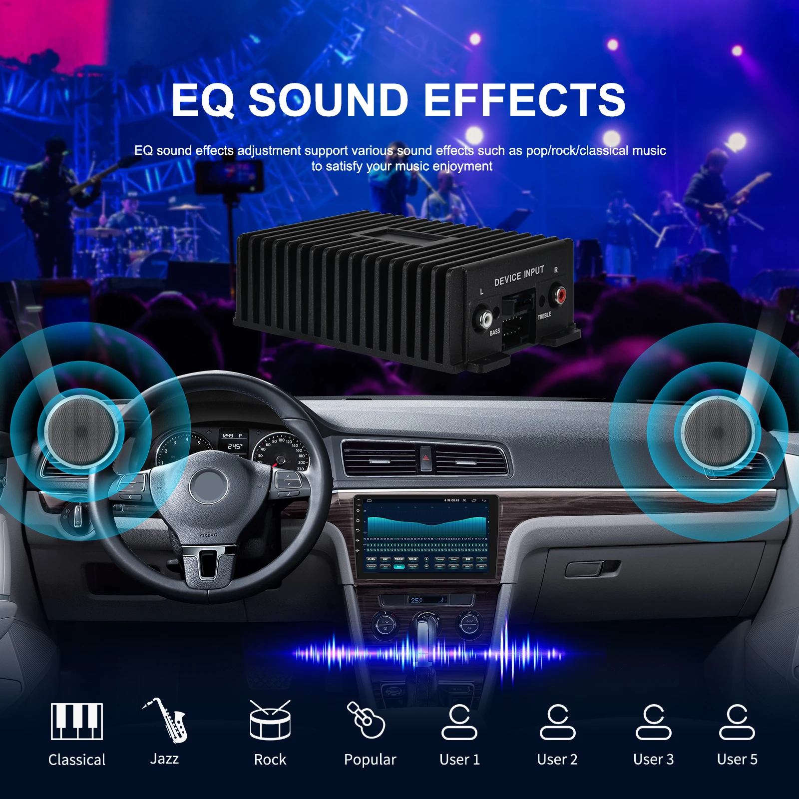 Podofo Power Android DSP Amplifier Box Car Stereo Audio 4x80W For All Android Car Radio Hi-Fi EQ Sound RY-125AB For Car Stereo