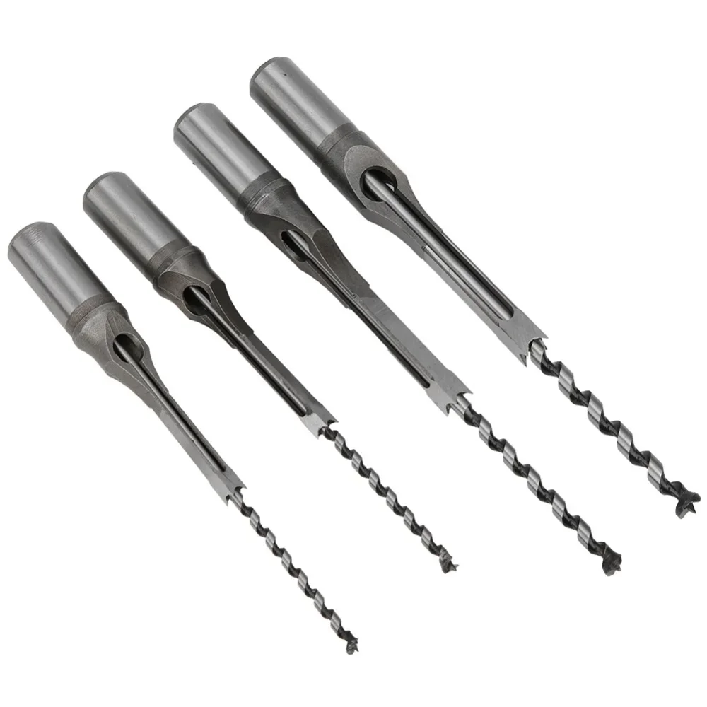 yes4pcs Bearing Steel Material Square Hole Drill Bits 1/4 5/16 3/8 1/2 Inch 6-9.5mm Size Range Woodworking Drill Bit Set