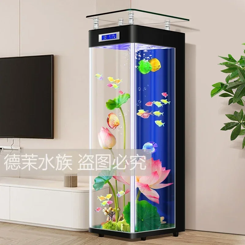 Small curved floor-to-ceiling fish tank, living room, small wall ecological automatic circulation filtration aquarium