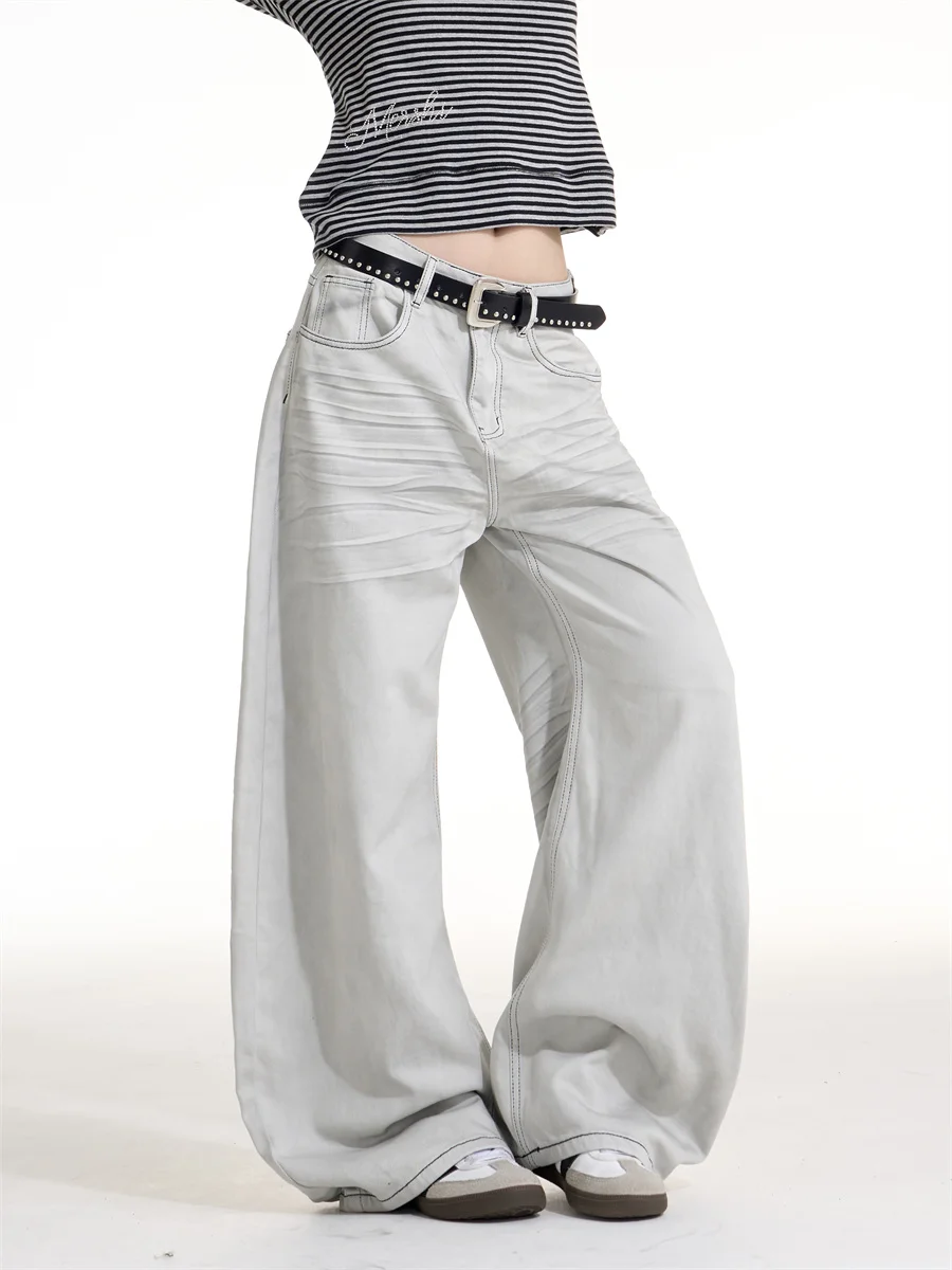 

Retro American Faded Denim Jeans Men's Women's CleanFit Wide Leg Casual Pants Couple's Trendy Wear Resistant Straight Tube