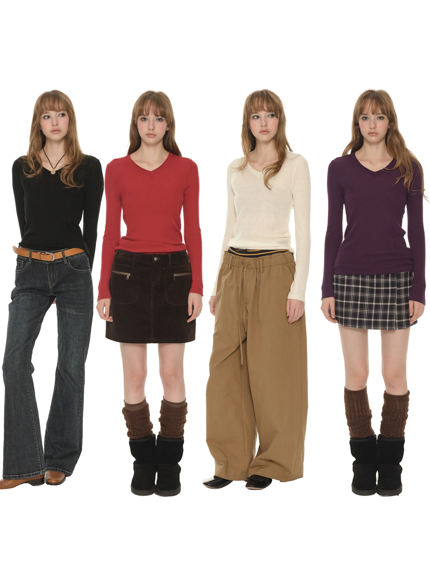 

UNRETRO Women's Slim Fit Long Sve V-Ne Wool Base irt Casual Sle Faionable Inner Wear T-irt Autumn Winter New Arr...