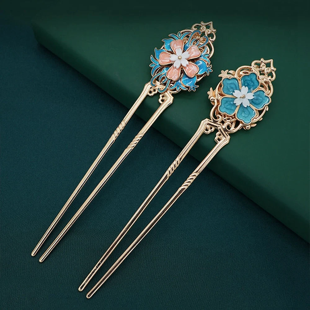 

Двусторонняя заколка для волос с цветком, винтажные палочки для еды в китайском стиле, тонкие прямые палочки для волос, когти, аксессуары для укладки, ювелирные изделия