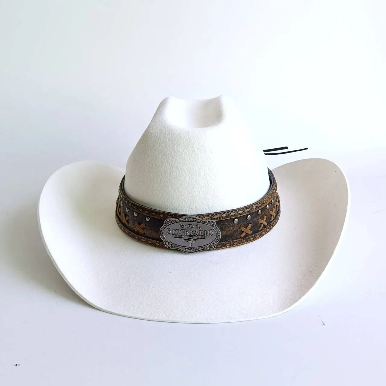 

Cowboyhat autumn and winter new wool cowboy hat jazz hat with rivet belt European and American fashion casual curled cowboy hat