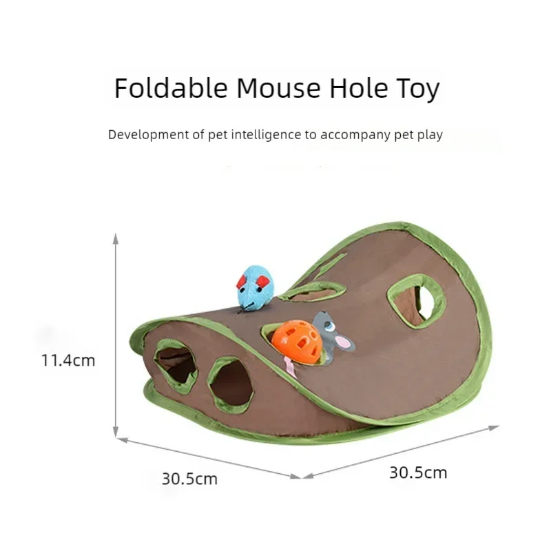 Juguete interactivo para gatos, túnel para gatos con agujero para ratón de nueve agujeros con sonido, bola de campana, rompecabezas, juguetes para gatos de interior, ejercicio, diversión de caza