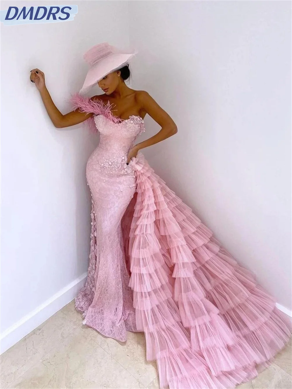 

Elegant pink sleeveless Evening Dress 2024 Classic fishtail Prom Gown 2024 Sexy tulle Floor Length Gowns Vestidos De Novia