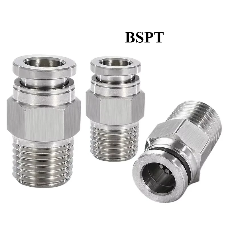 304 Stainless Steel Pneumatic Air Hose Quick Coupling 4-12mm Push In Connector BSPT M5 1/8 1/4 1/2 Male Thread Pipe Fitting