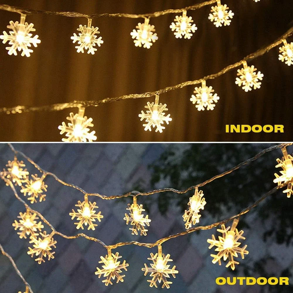 Snowflake String Lights, 3m/6m LED Fairy String Light USB Powered for Wedding Party Indoor Outdoor Decor, Warm White/Multi-Color