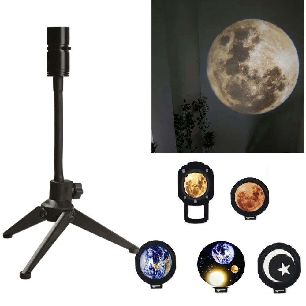 Moon Earth Lamp Projector with 5pcs Night Light Films Romantic Atmosphere Projector Rotate Planetarium Lamp Girl Room Decor Gift