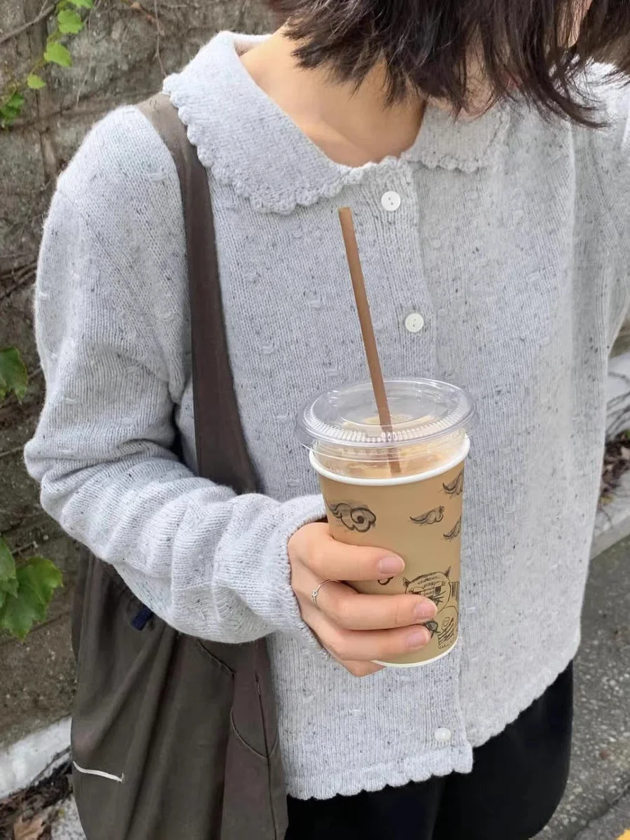 

Милый кружевной воротник с цветочным принтом, вязаный кардиган, женский теплый нежный осенний свитер Jaet Dongda Gate Faion Trend