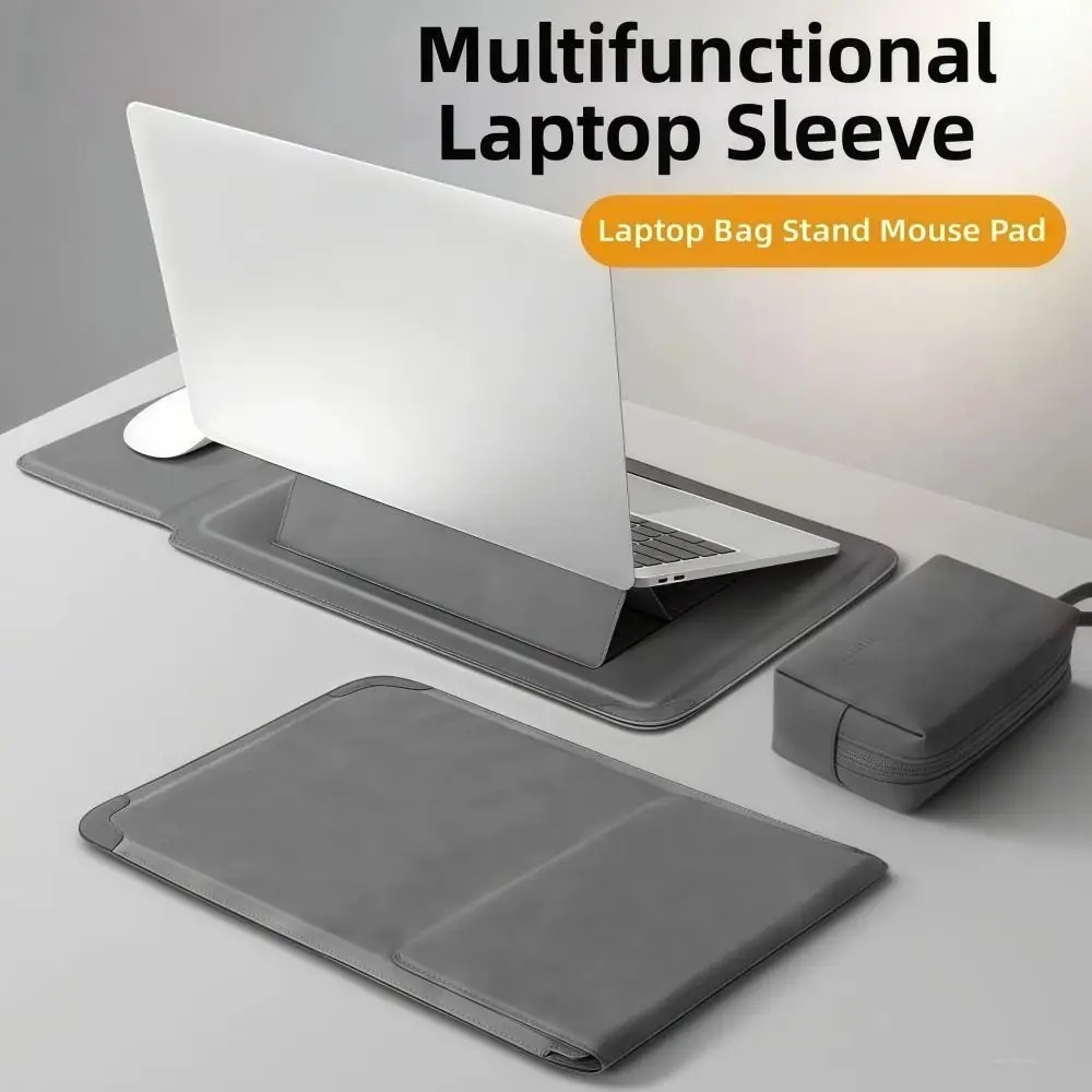 

3in1 Laptop Stand Mouse Pad Bag 13 14 15 15.6 16Inch Shockproof Notebook Stand Bag Waterproof PU Leather Laptop Sleeve Case
