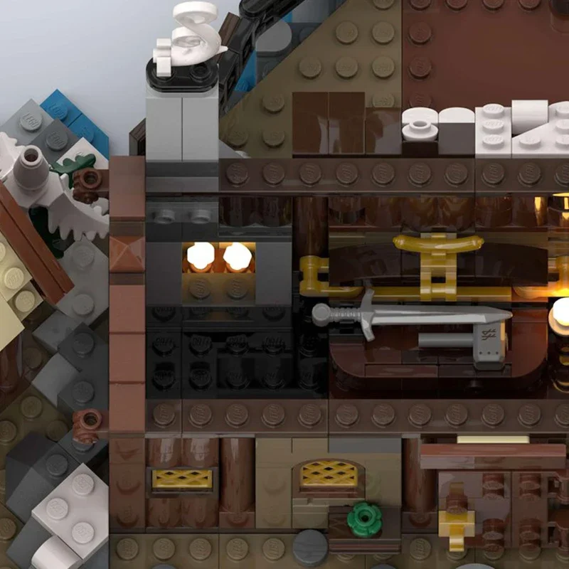 Moc Compatible 21343 casa de pueblo vikingo Medieval gran expansión bloques de construcción arquitectura juguete creativo para niños regalo