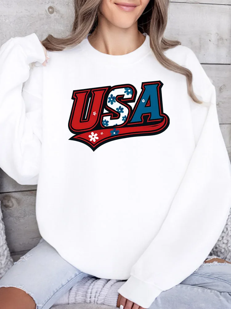 

Usa Women's Graphic Crewneck Sweatshirt Casual Long Sleeve Pullover, Loose Fit Streetwear for Fall Winter