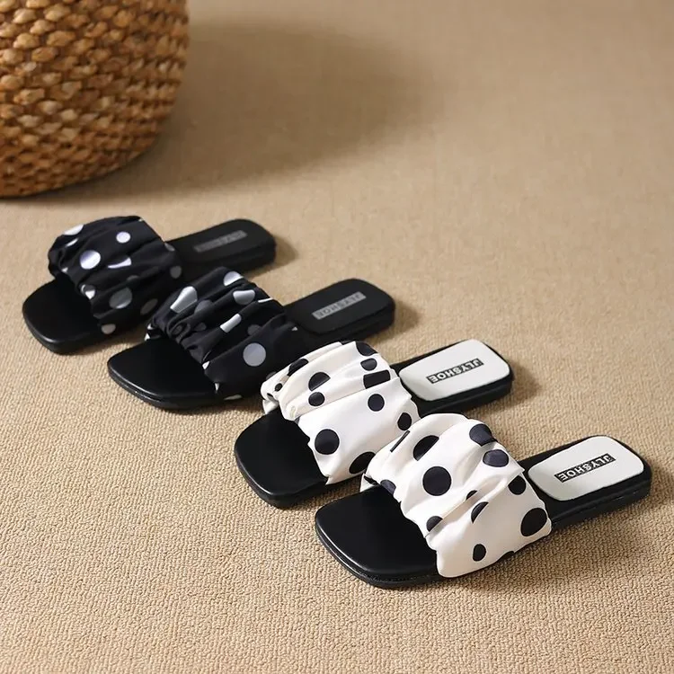 2026 Sommer Damen Plateau-Slipper mit dicker Sohle, Vintage Polka Dot Schuhe, Outdoor Square Toe Strand- und Urlaubssandalen – Detail 19