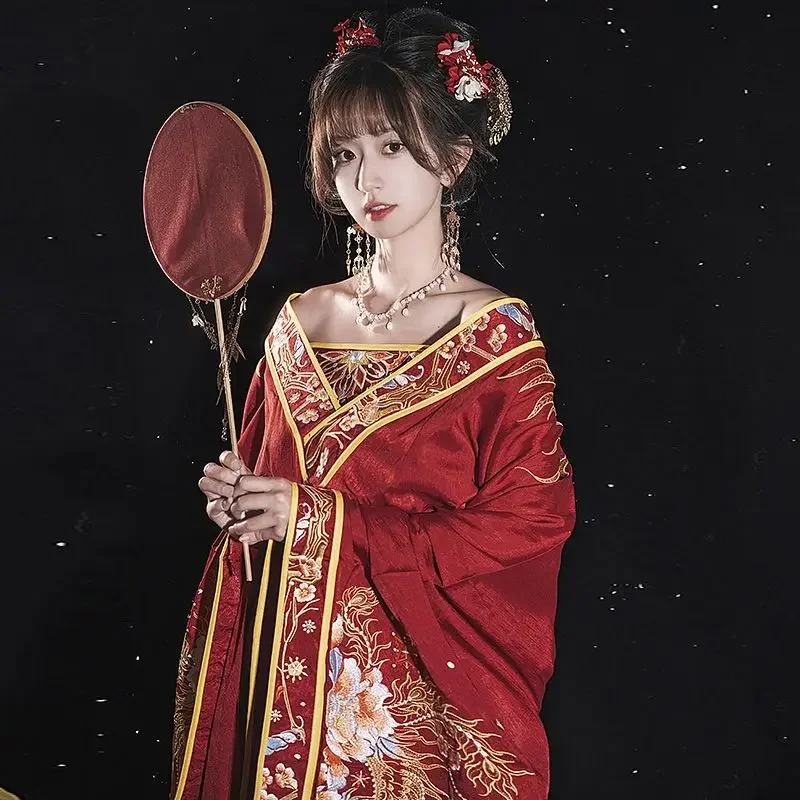 Vestido Hanfu de Hada de la dinastía WeiJin antigua para mujer, trajes de Cosplay rojos de baile tradicional de estilo chino, conjuntos de Bata