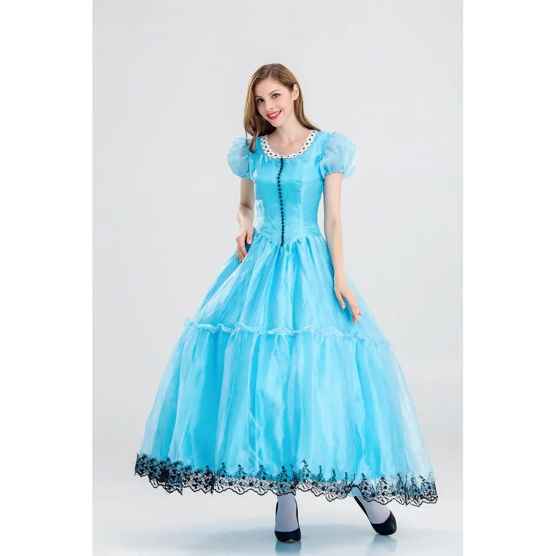 

Синий длинный костюм Алисы в Стране чудес для Хэллоуина, женский сценический костюм для выступлений, взрослый, трансграничный, в этническом стиле