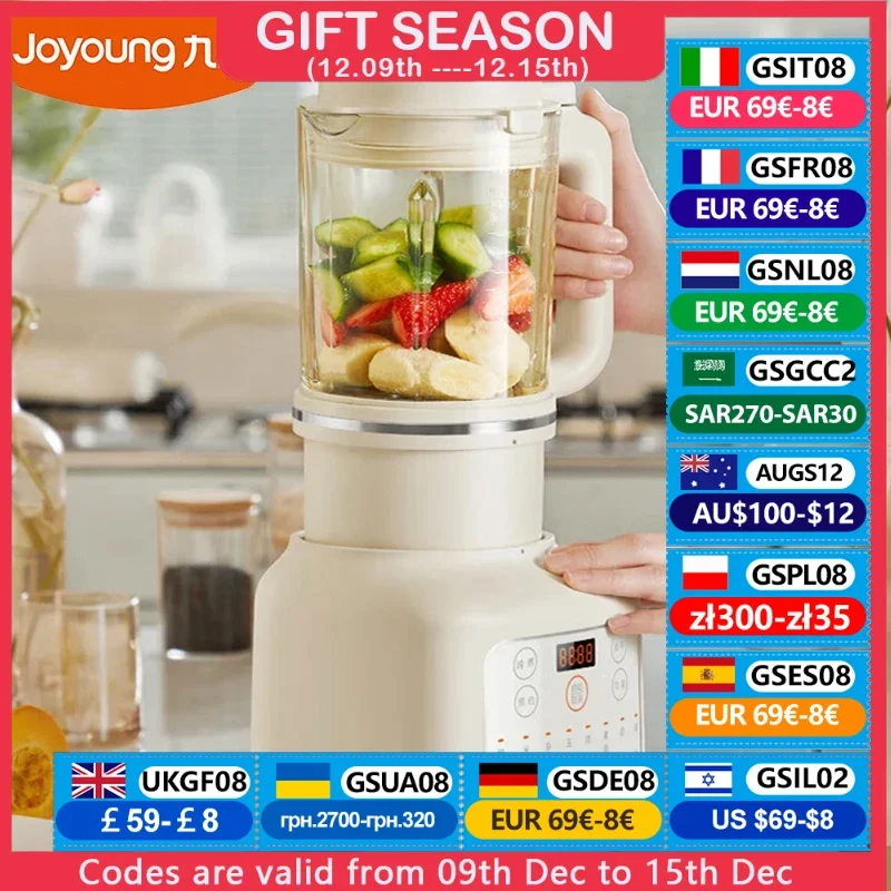 Joyoung 1200ML Wall-Breaking Soymilk Machine Free Filter Soybean Milk Maker High Speed Stirring Food Blender Smart Clean Mixer