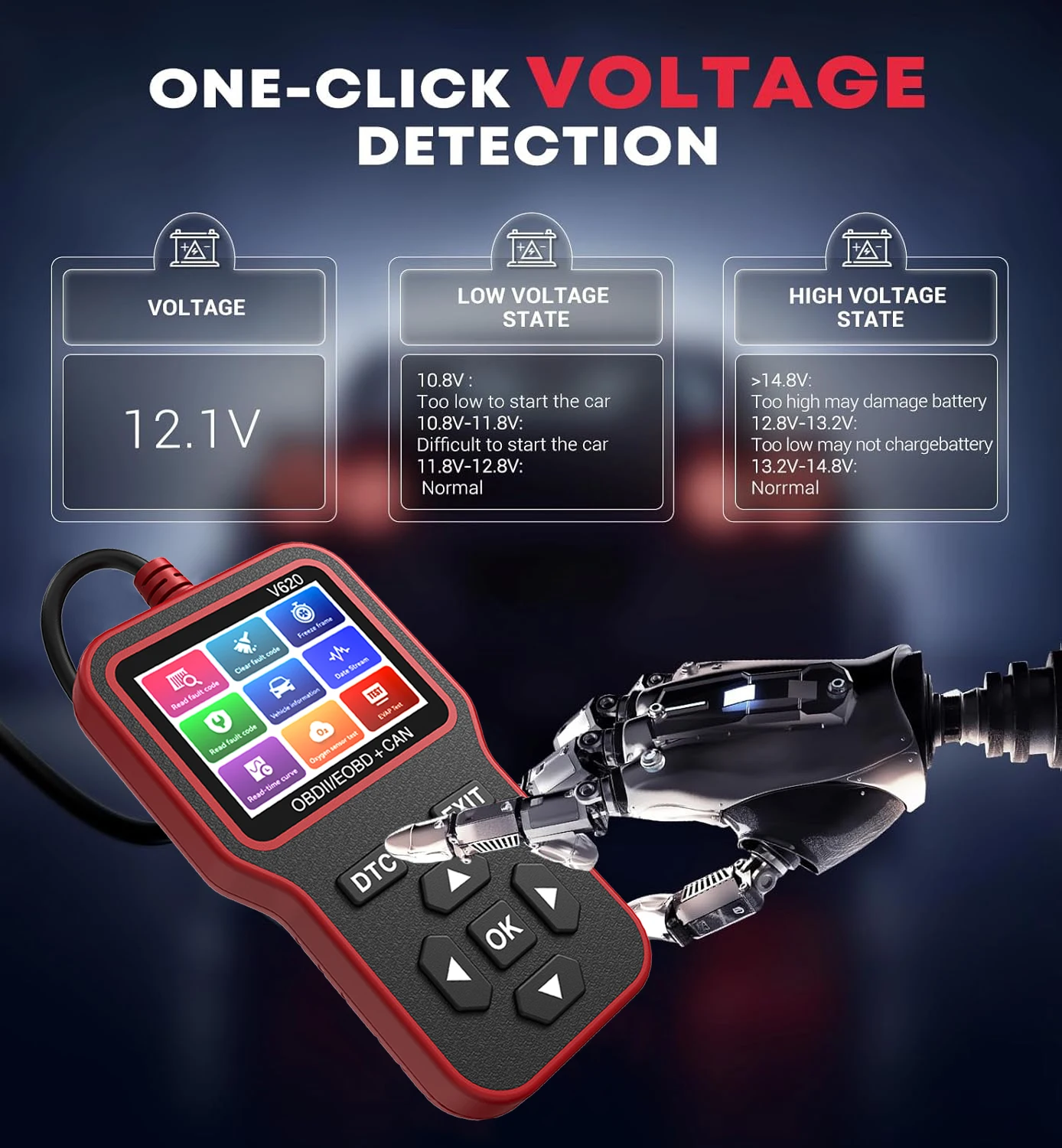 New V620 OBDII Electric Car Analyzer 12V Engine Fault Code Scanner And Charging Tester OBD2 Diagnostic Tool